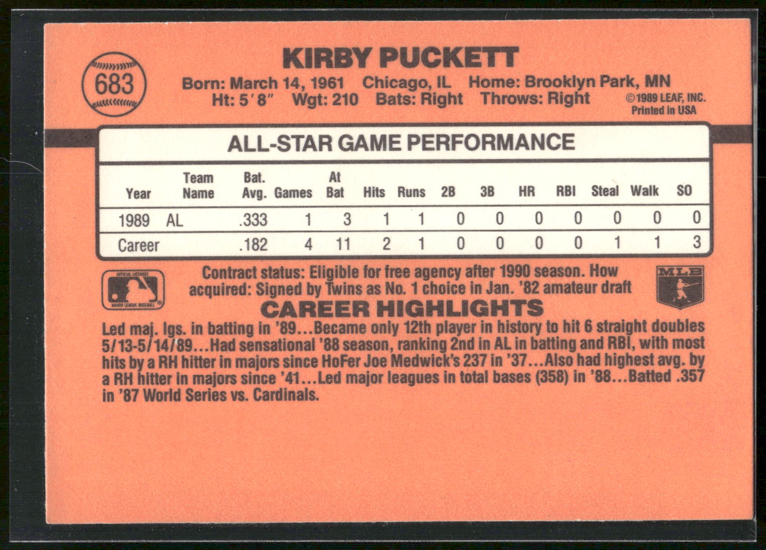 1990 Donruss #683 Kirby Puckett