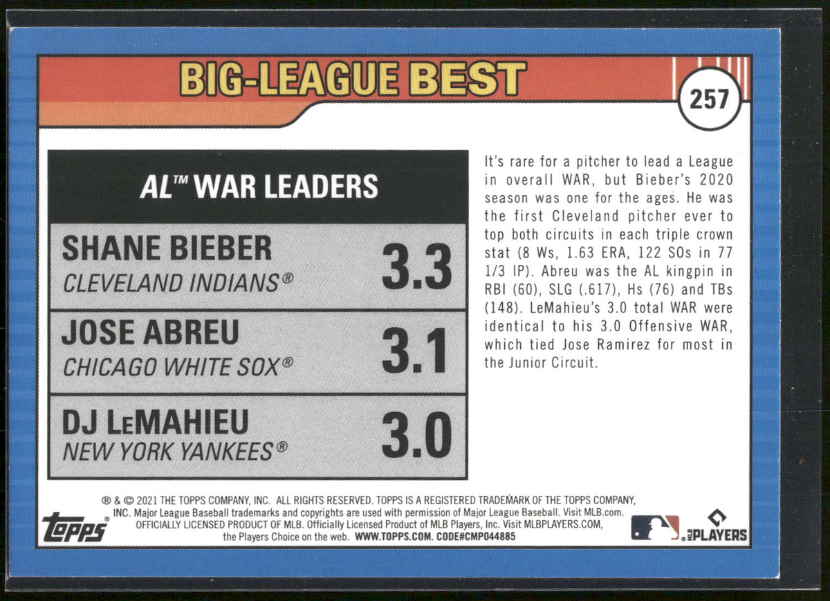 2021 Topps Big League #257 s (Shane Bieber / Jose Abreu / DJ LeMahieu) LL
