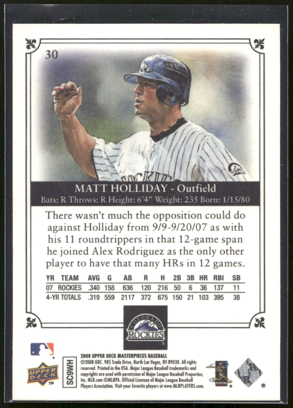 2008 Upper Deck Masterpieces #30 Matt Holliday