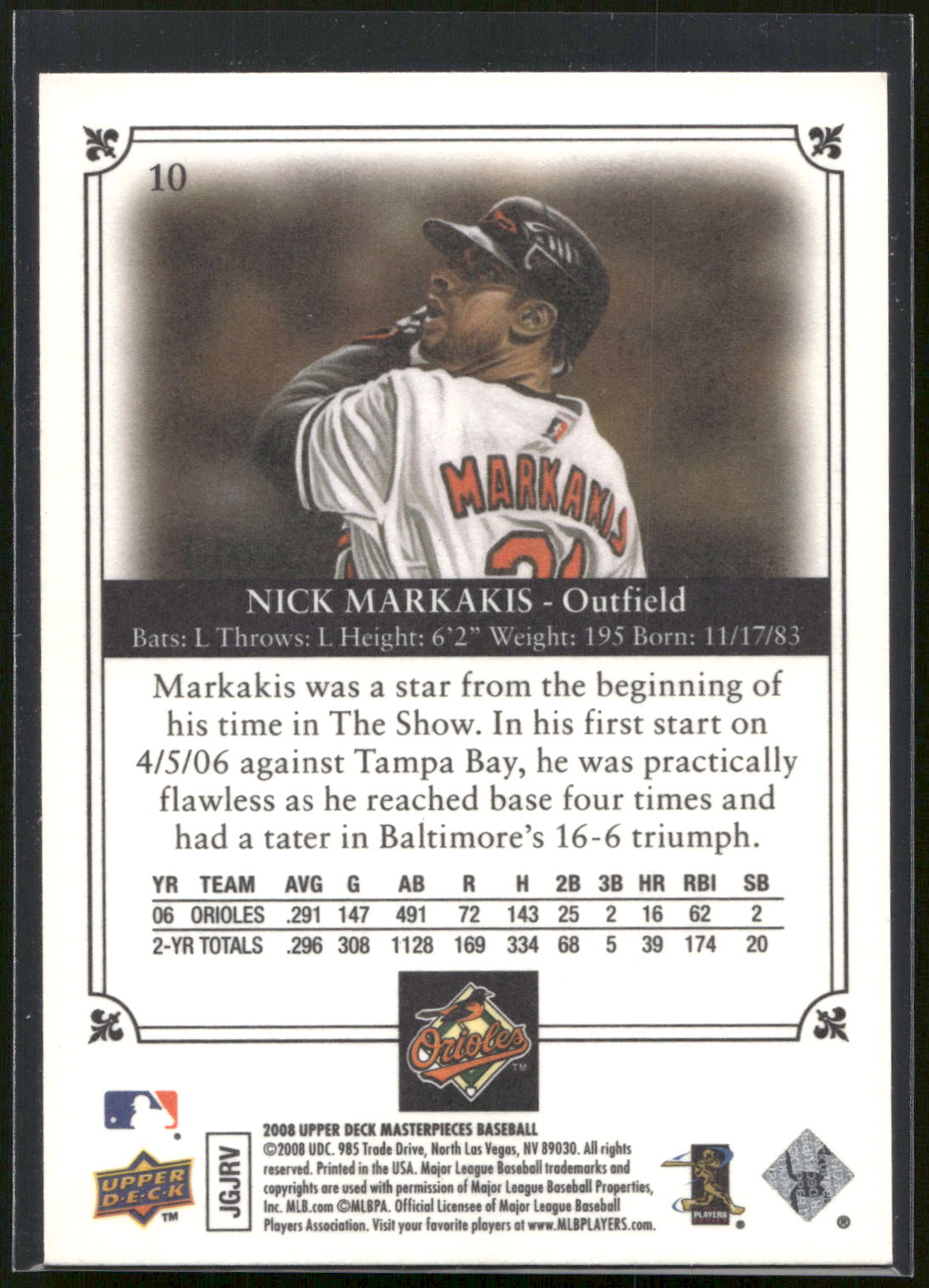 2008 Upper Deck Masterpieces #10 Nick Markakis