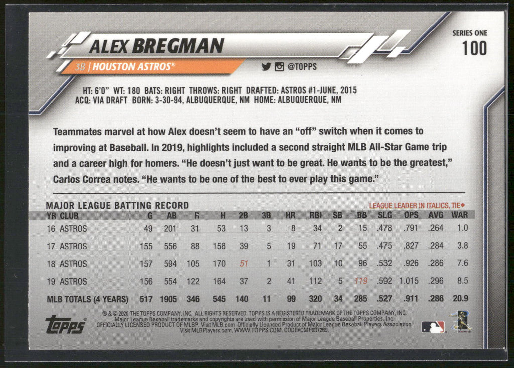 2020 Topps #100 Alex Bregman