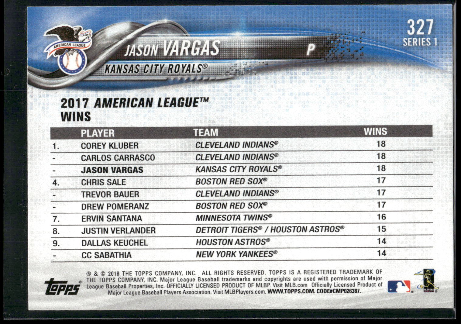 2018 Topps #327 Jason Vargas