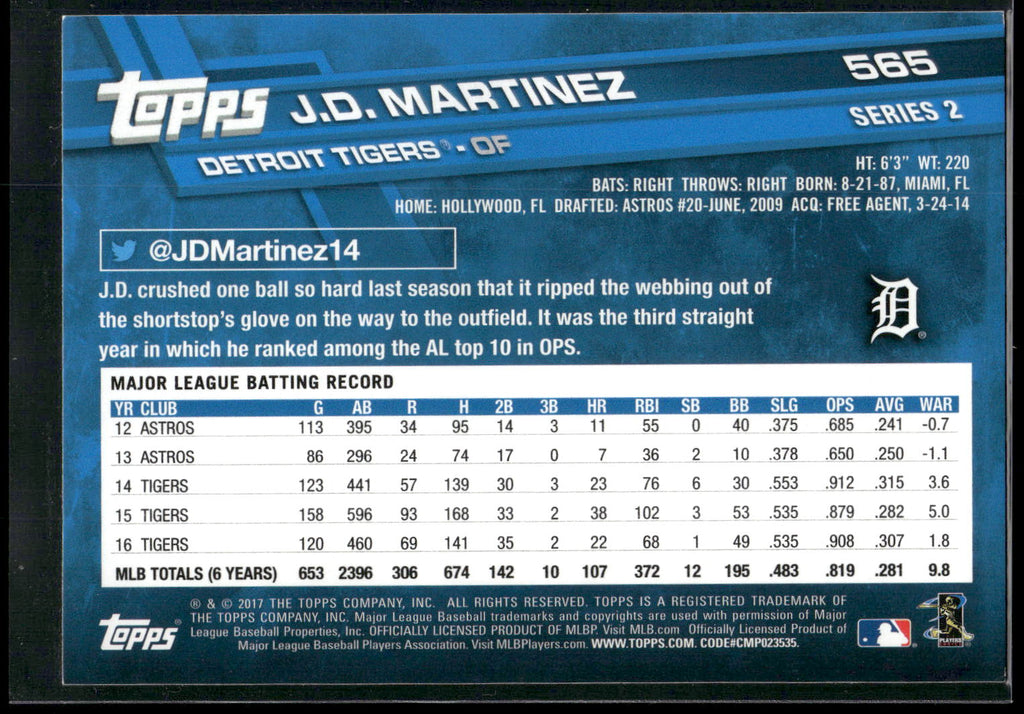 2017 Topps #565 J.D. Martinez