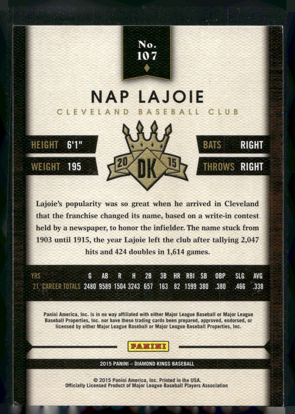 2015 Panini Diamond Kings #107 Nap Lajoie