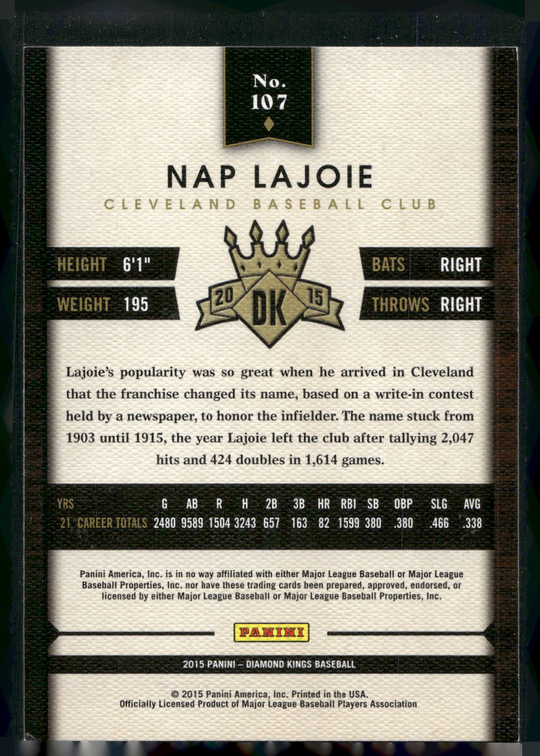 2015 Panini Diamond Kings #107 Nap Lajoie