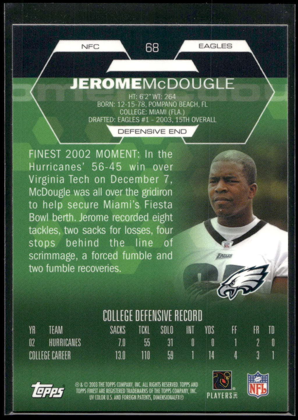 2003 Finest #68 Jerome McDougle