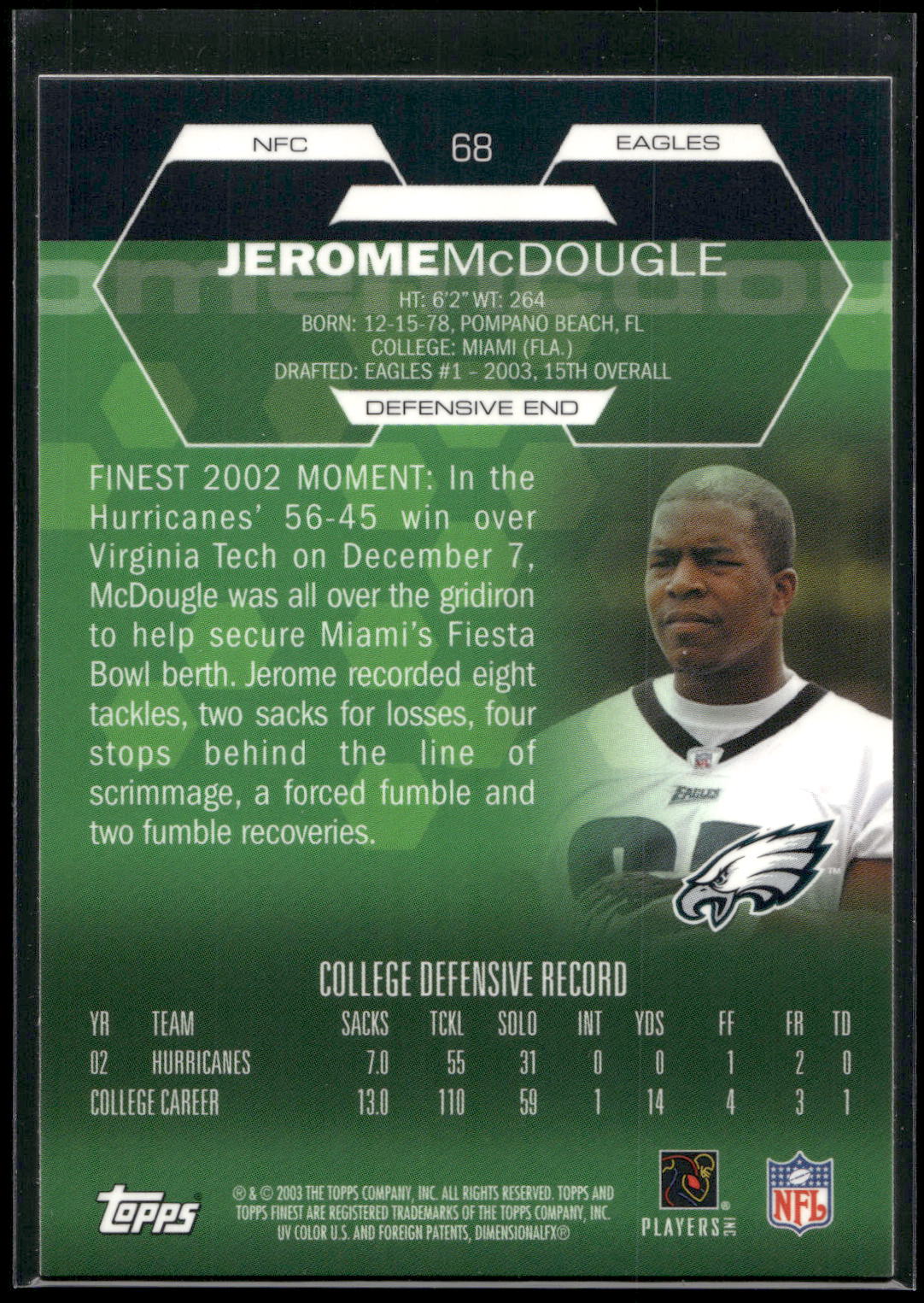 2003 Finest #68 Jerome McDougle