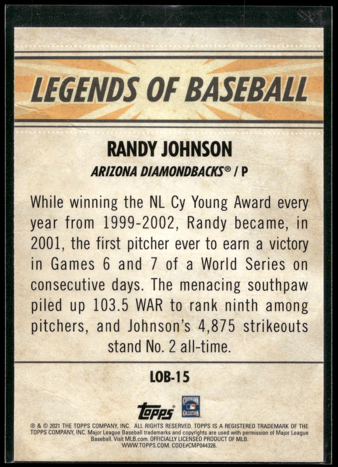 2021 Topps Opening Day #LOB-15 Randy Johnson Legends of Baseball