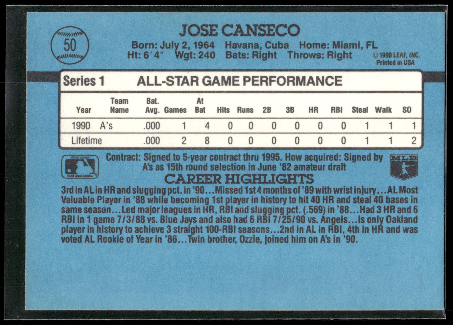 1991 Donruss #50 Jose Canseco