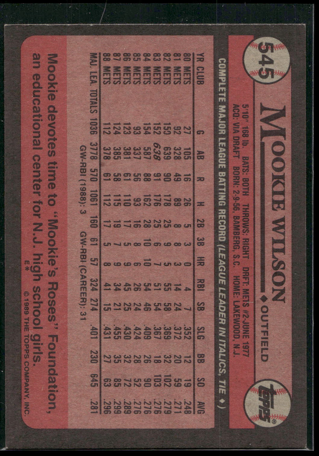 1989 Topps #545 Mookie Wilson
