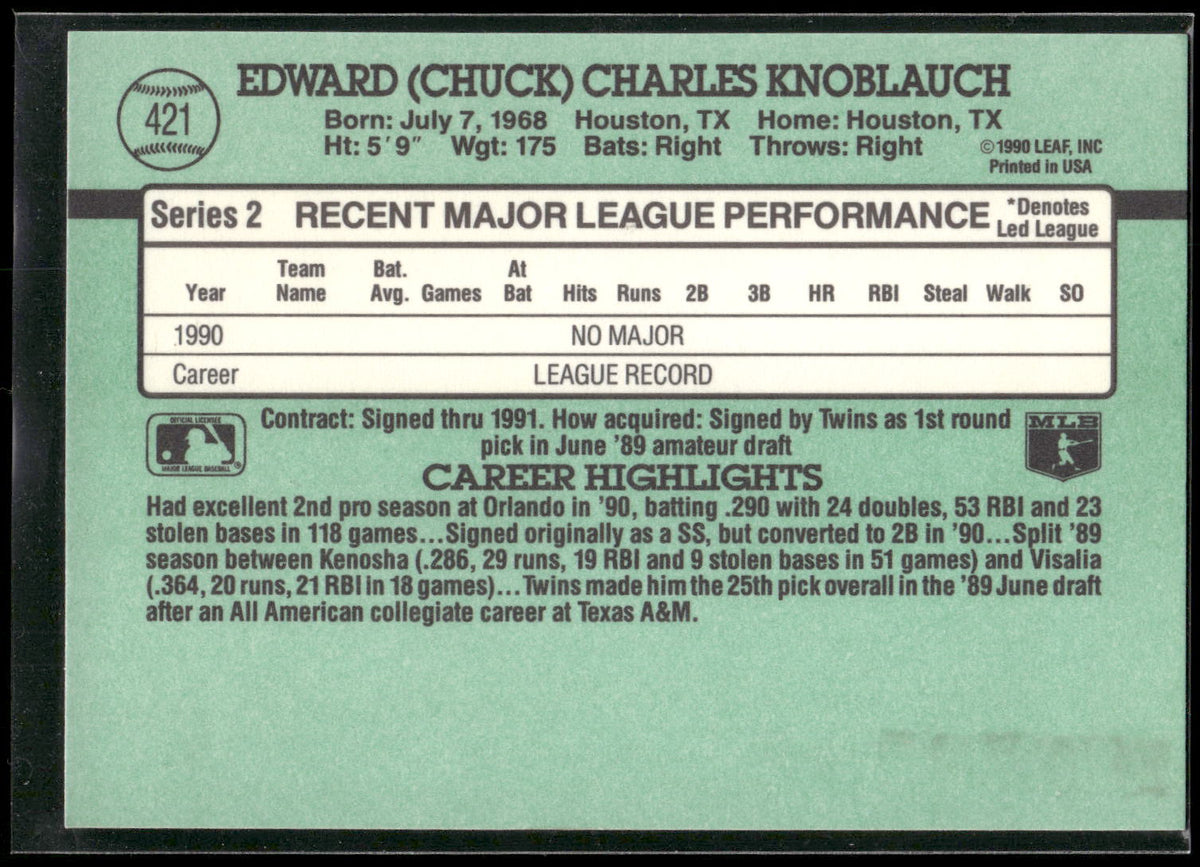 1991 Donruss #421 Chuck Knoblauch
