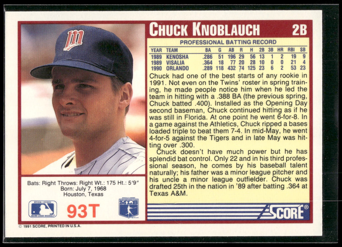 1991 Score Rookie & Traded #93T Chuck Knoblauch