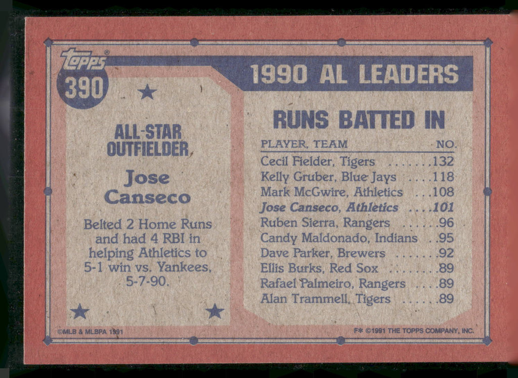 1991 Topps #390 Jose Canseco