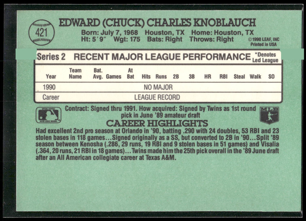 1991 Donruss #421 Chuck Knoblauch
