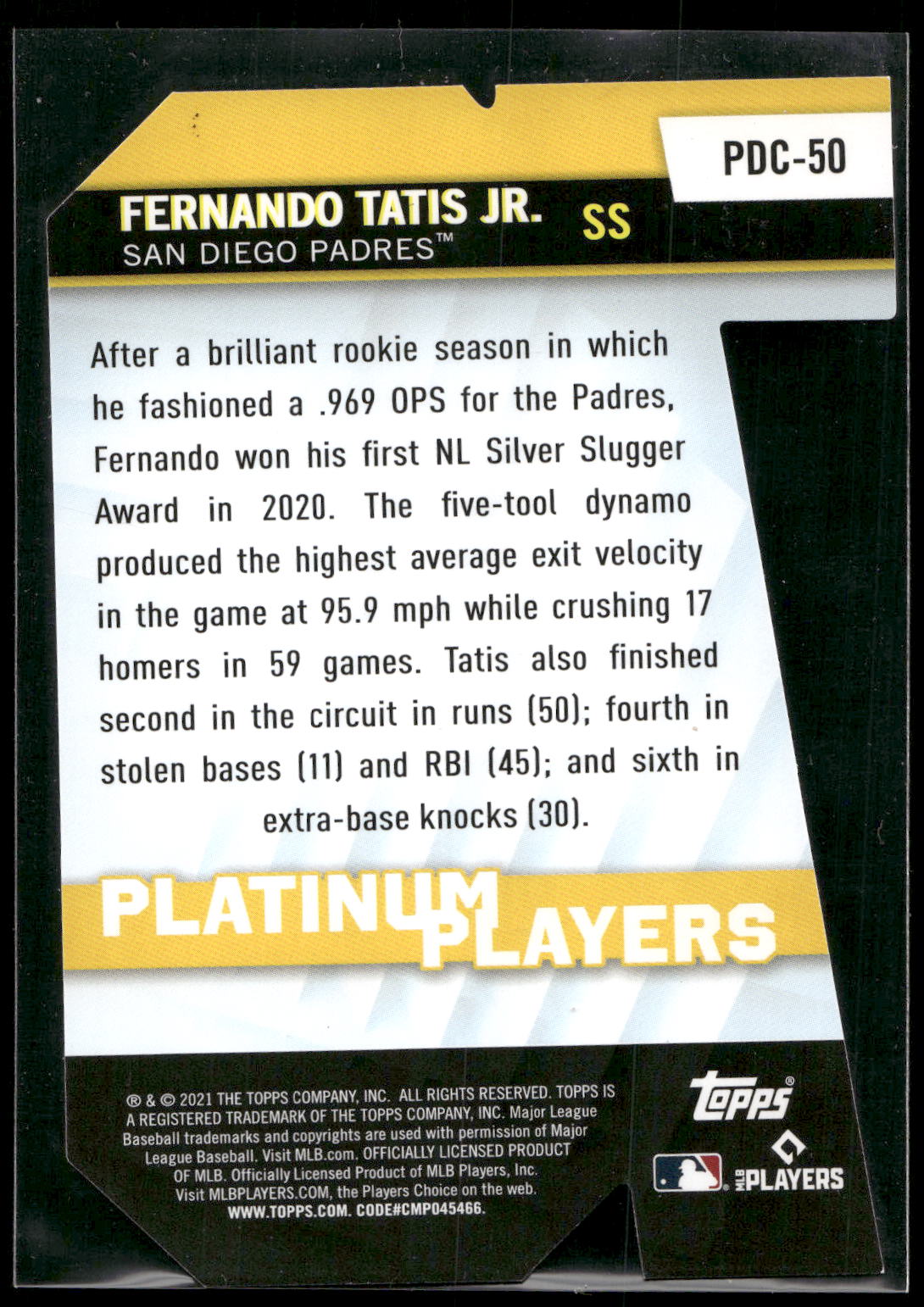 2021 Topps #PDC-50 Fernando Tatis Jr. Platinum Players Die Cut