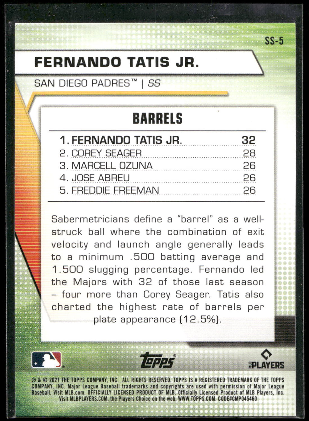 2021 Topps #SS-5 Fernando Tatis Jr. Significant Statistics
