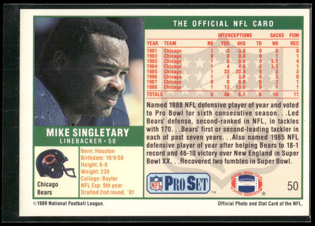 1989 Pro Set #50 Mike Singletary