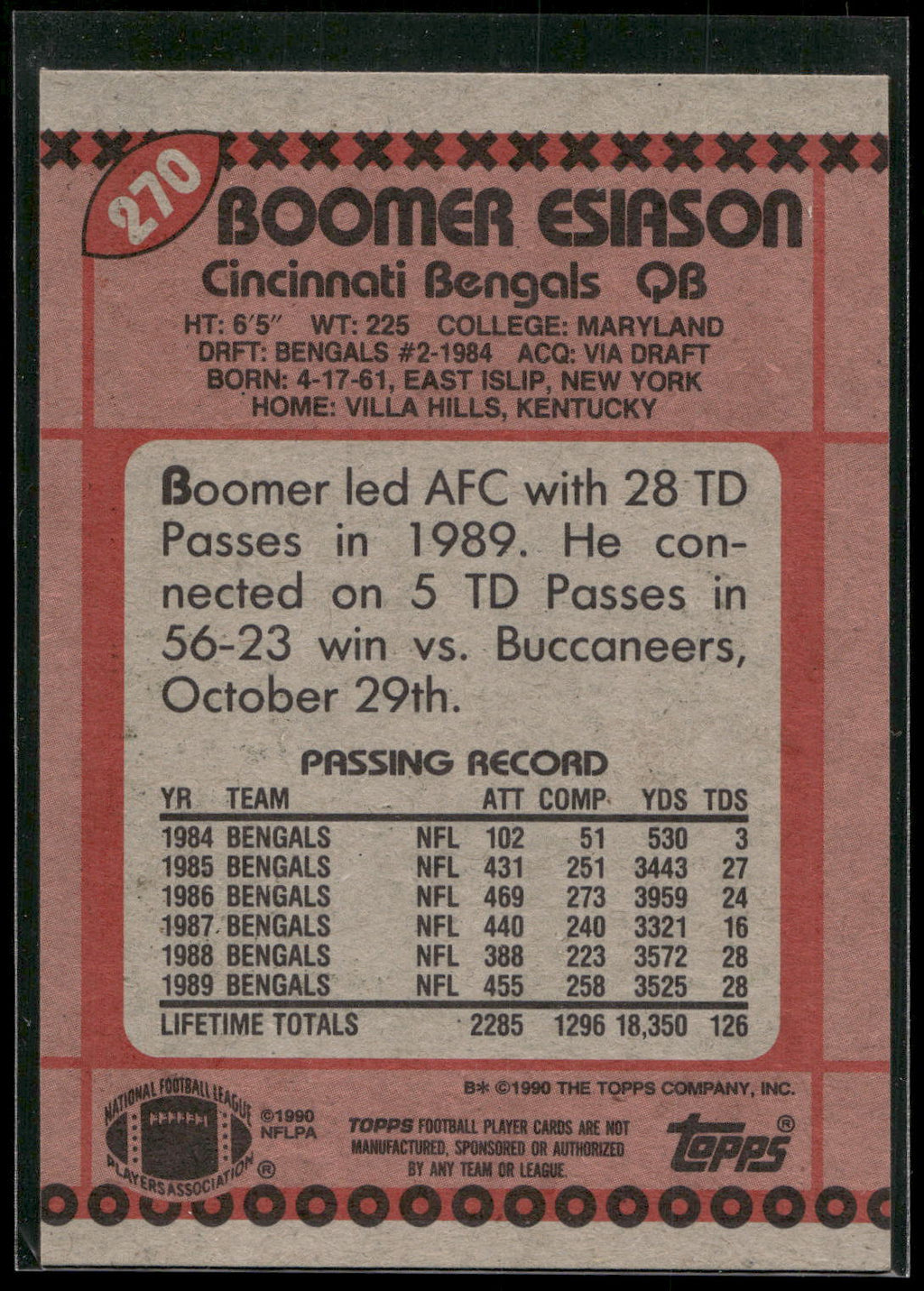 1990 Topps #270 Boomer Esiason