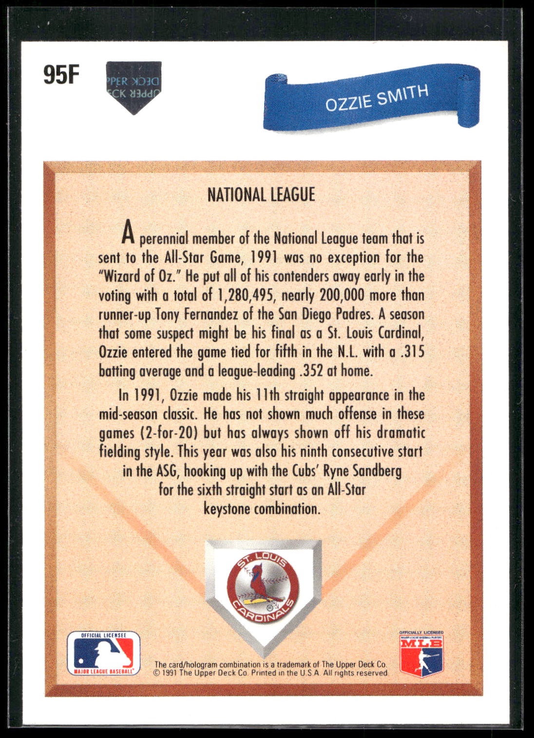 1991 Upper Deck Final Edition #95F Ozzie Smith