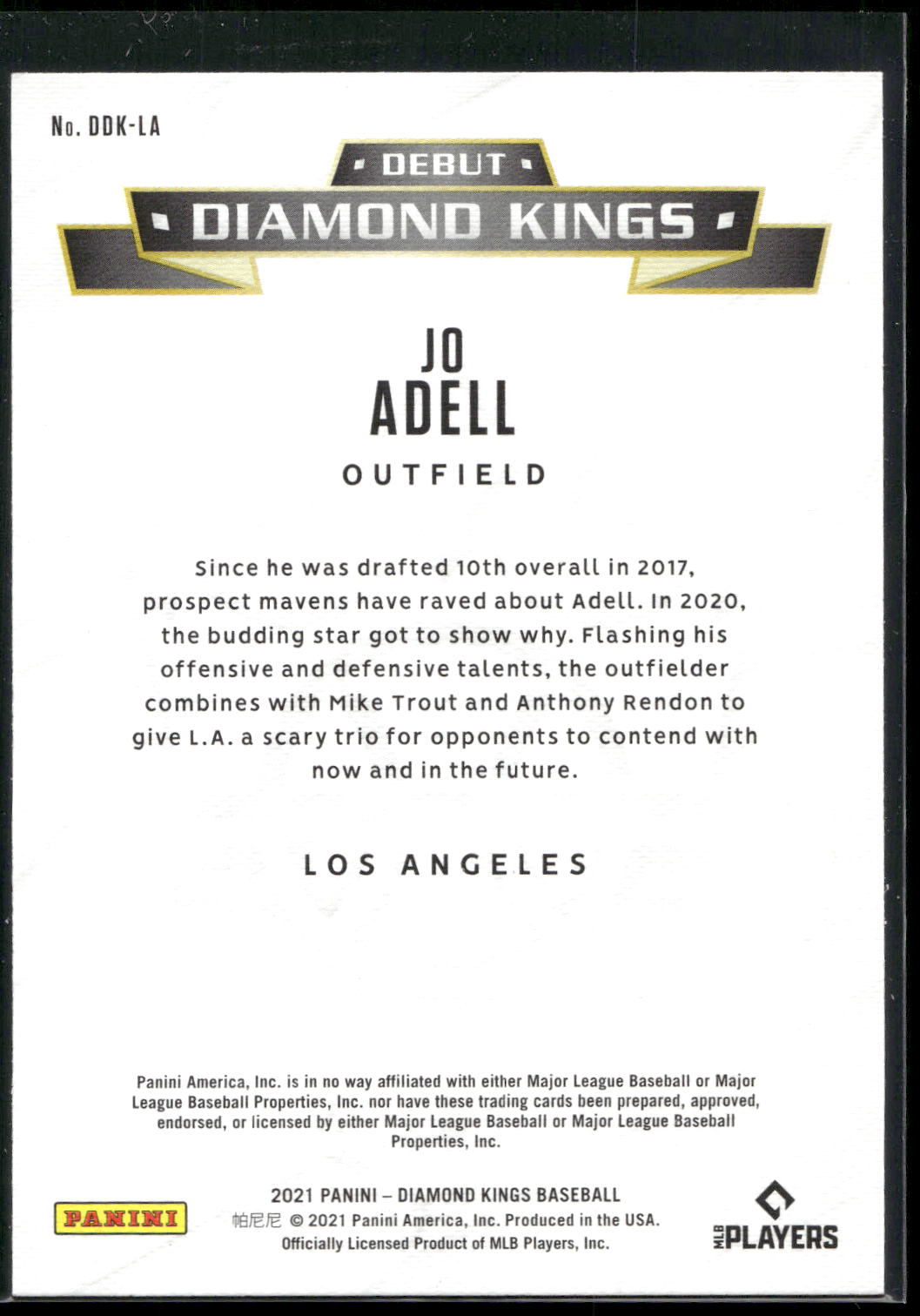 2021 Panini Diamond Kings #DDK-LA Jo Adell Debut Diamond Kings