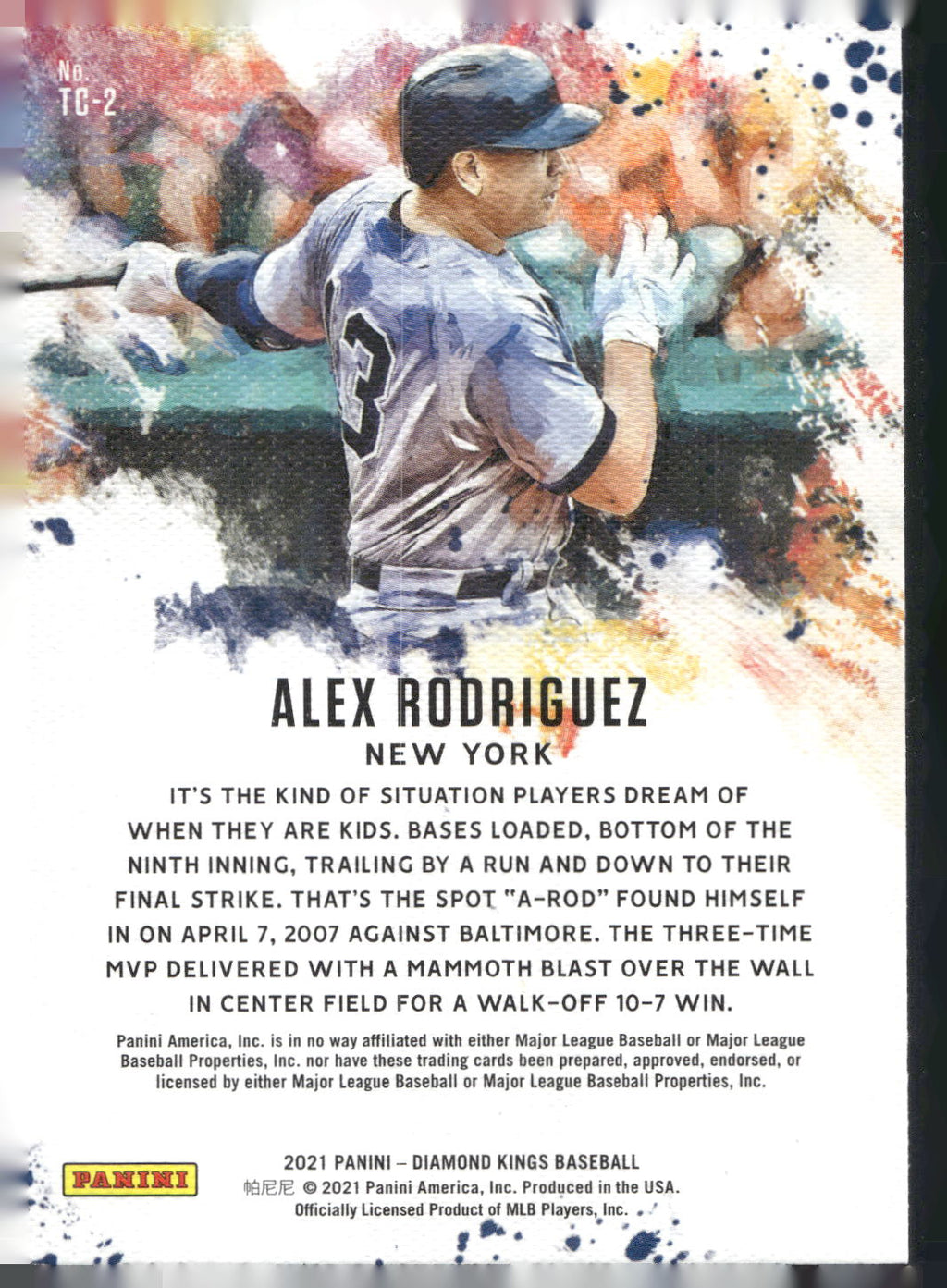 2021 Panini Diamond Kings #TC-2 Alex Rodriguez The Club