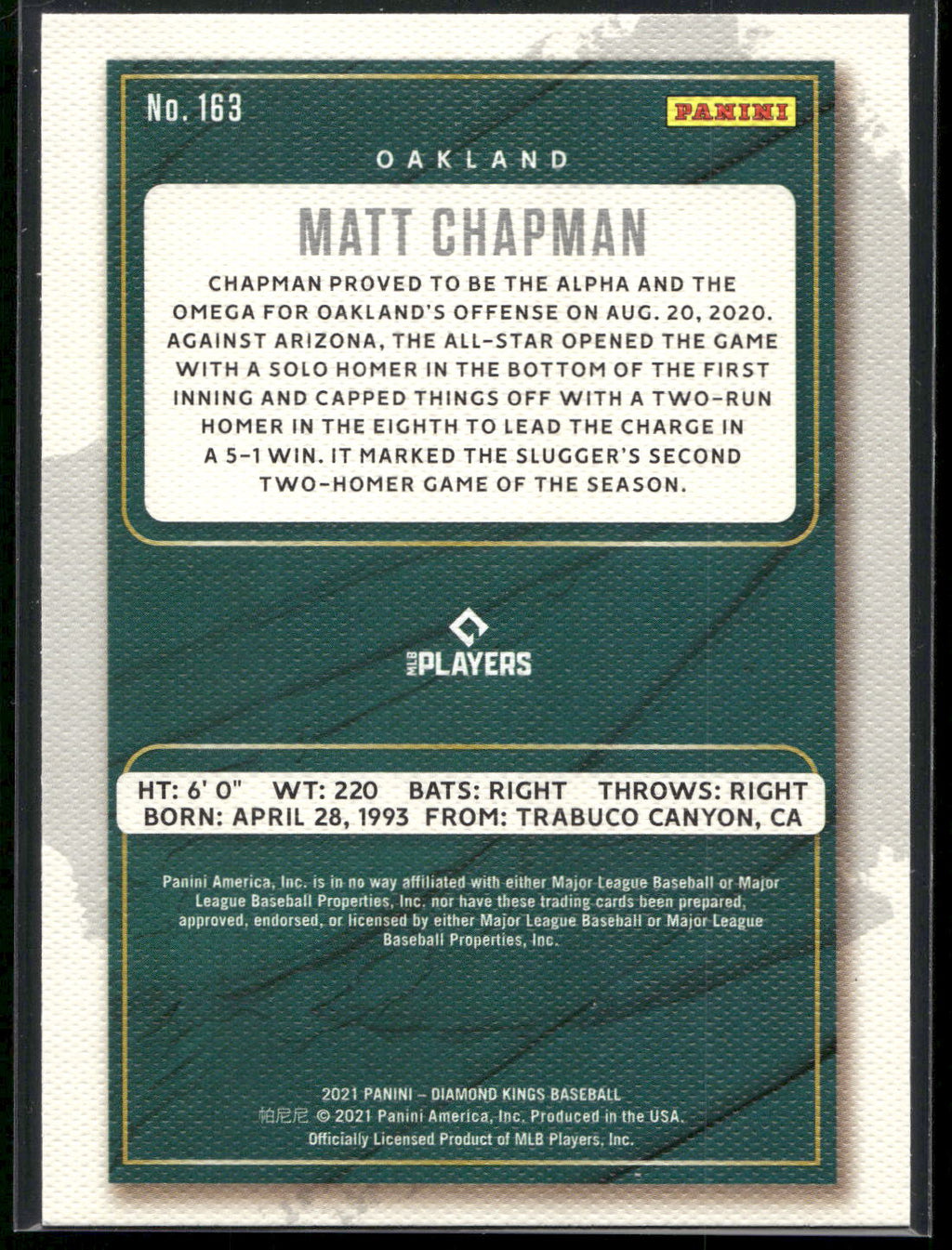 2021 Panini Diamond Kings #163 Matt Chapman Artist's Proof Blue