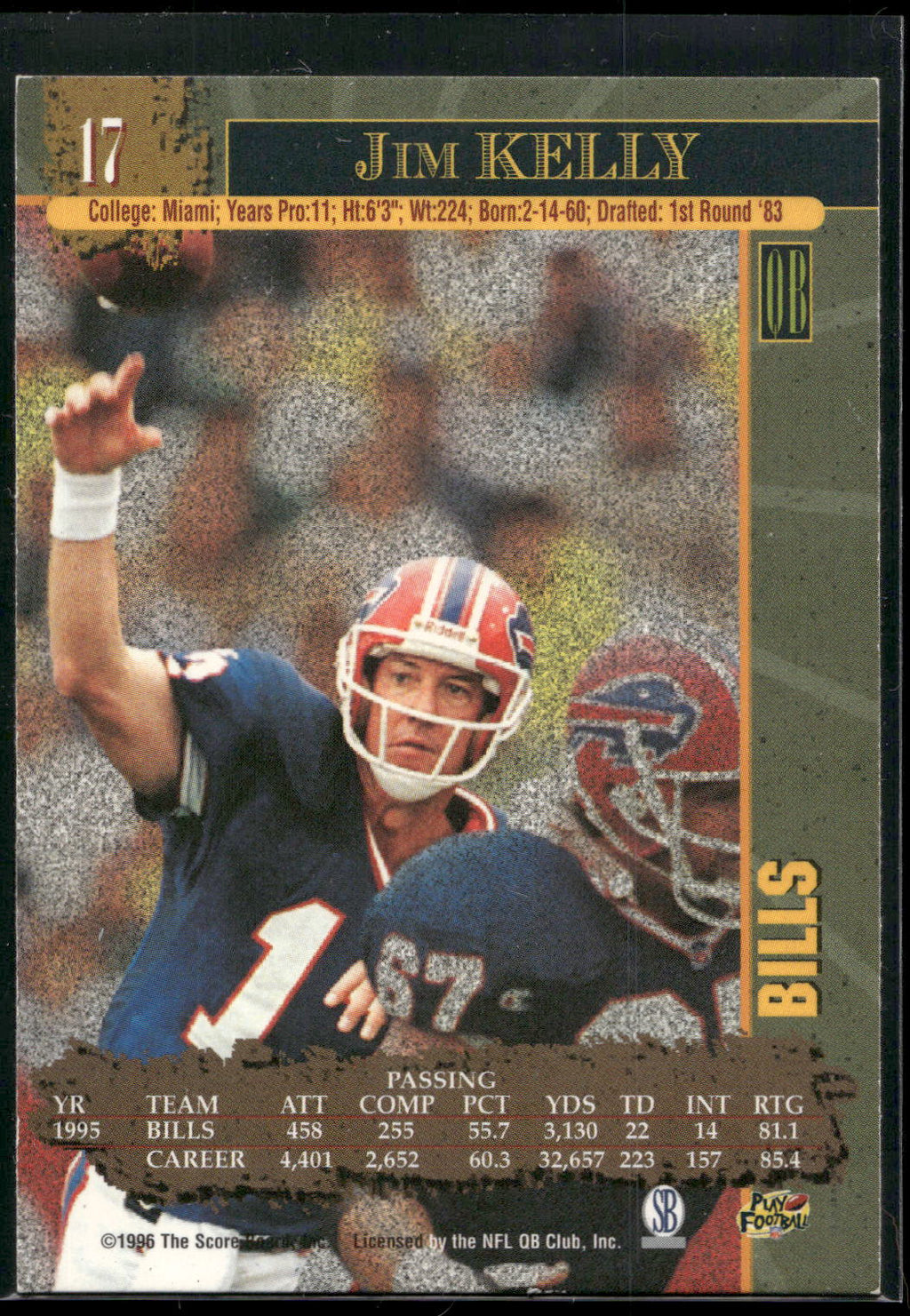 1996 Score Board NFL Lasers #17 Jim Kelly