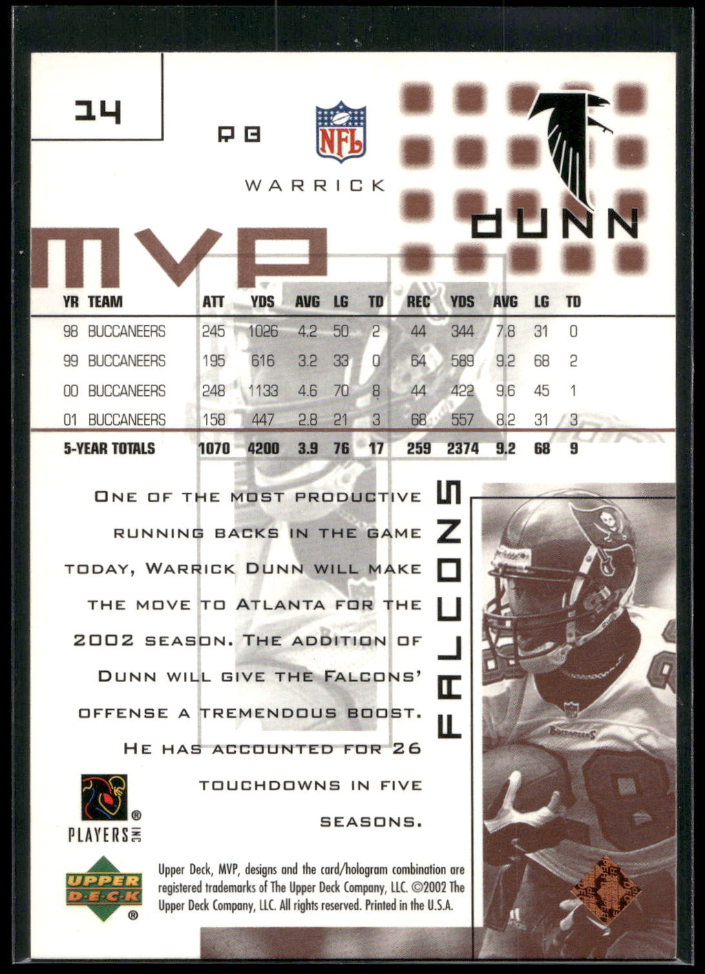 2002 Upper Deck MVP #14 Warrick Dunn
