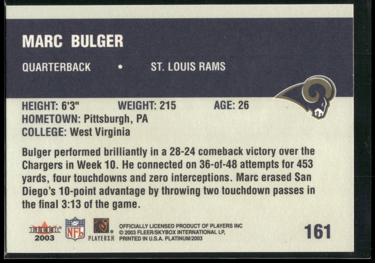 2003 Fleer Platinum #161 Marc Bulger