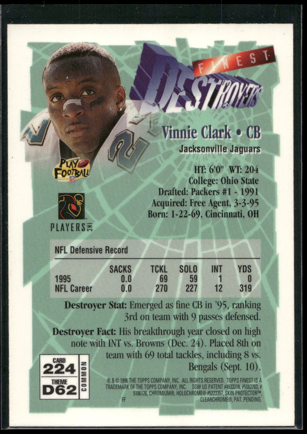 1996 Finest #224 Vinnie Clark