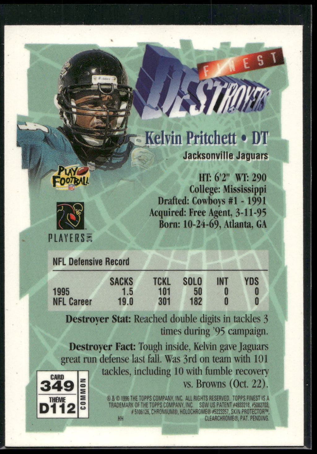 1996 Finest #349 Kelvin Pritchett