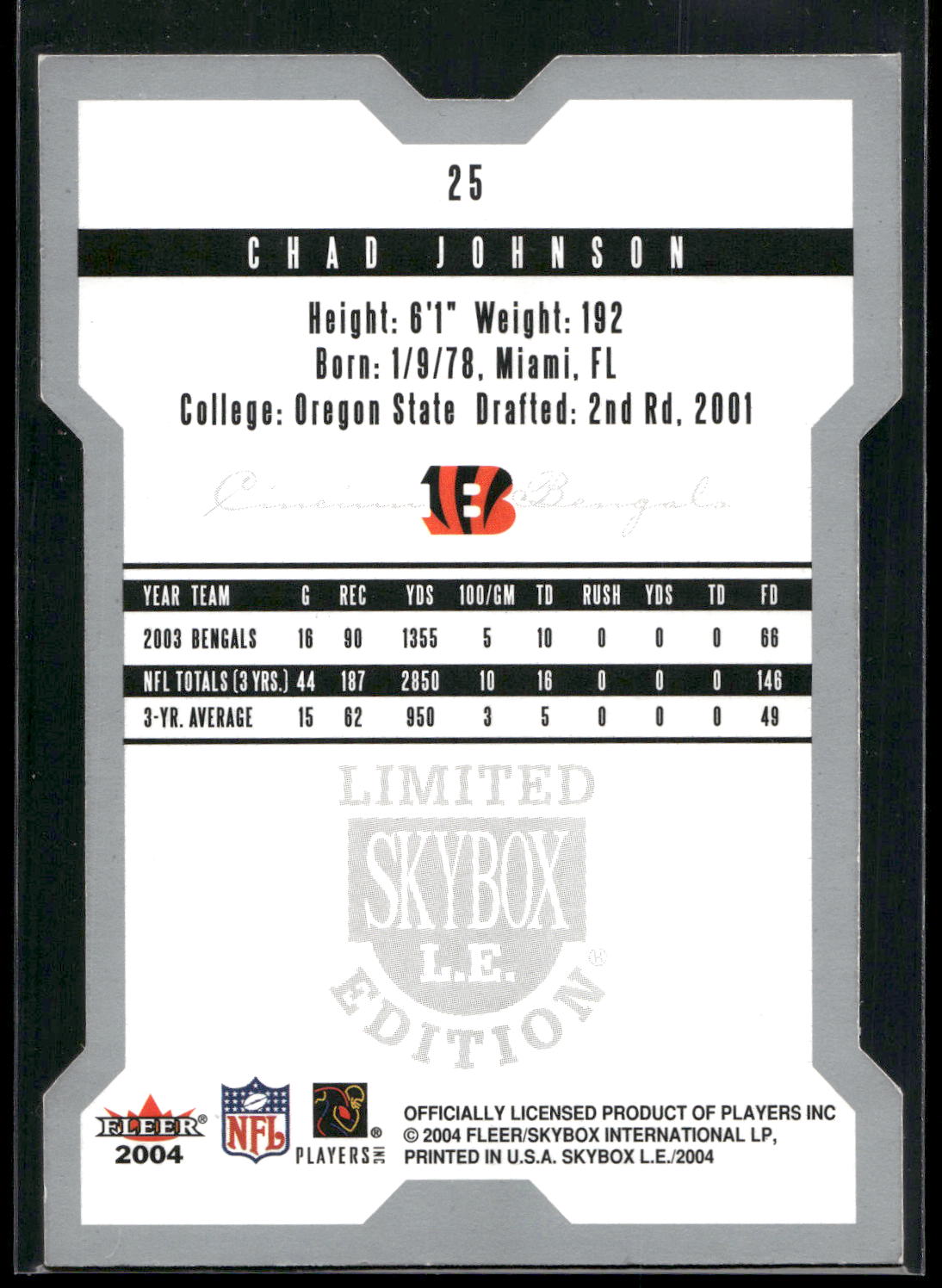 2004 SkyBox LE #25 Chad Johnson