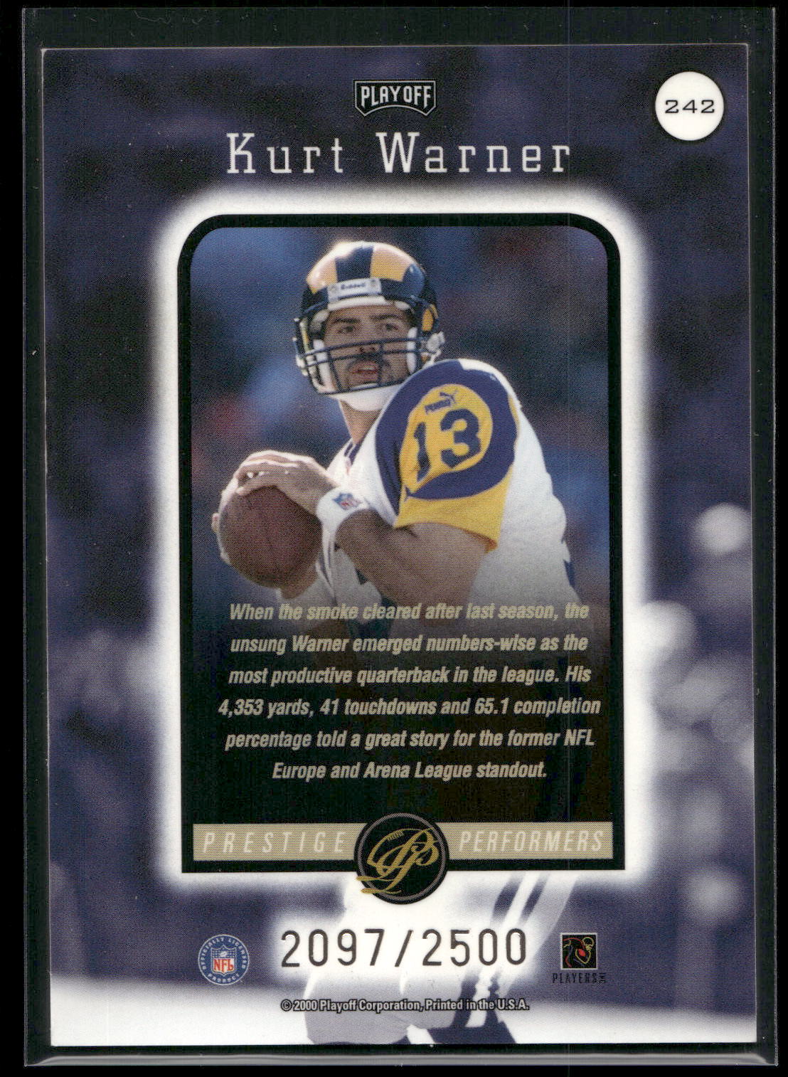 2000 Playoff Prestige #242 Kurt Warner #/2500