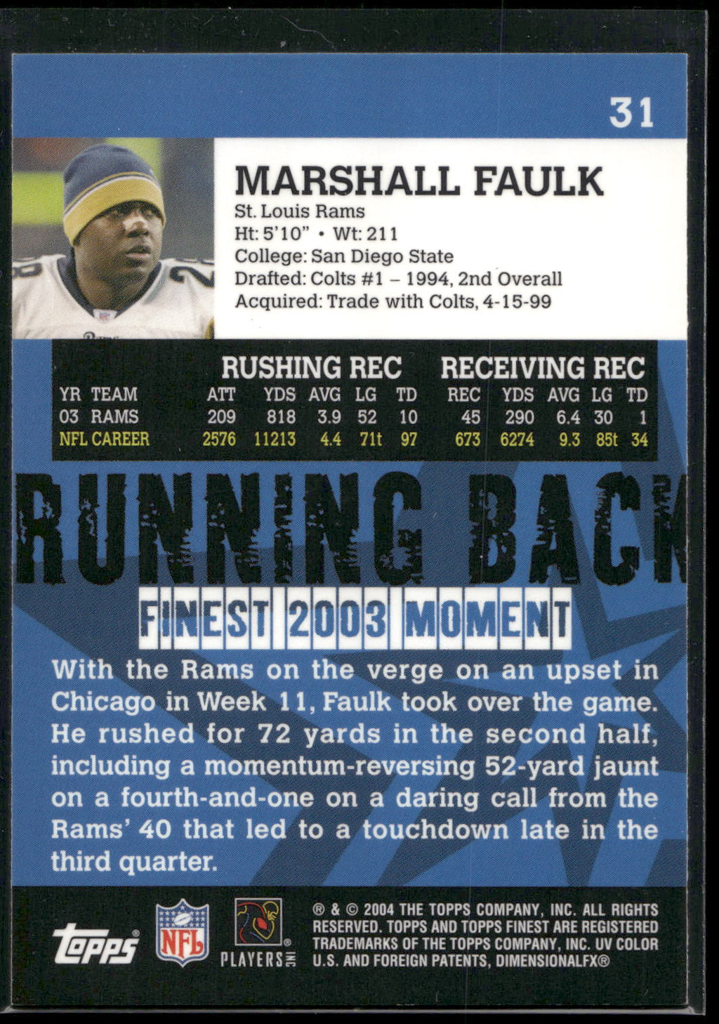 2004 Finest #31 Marshall Faulk