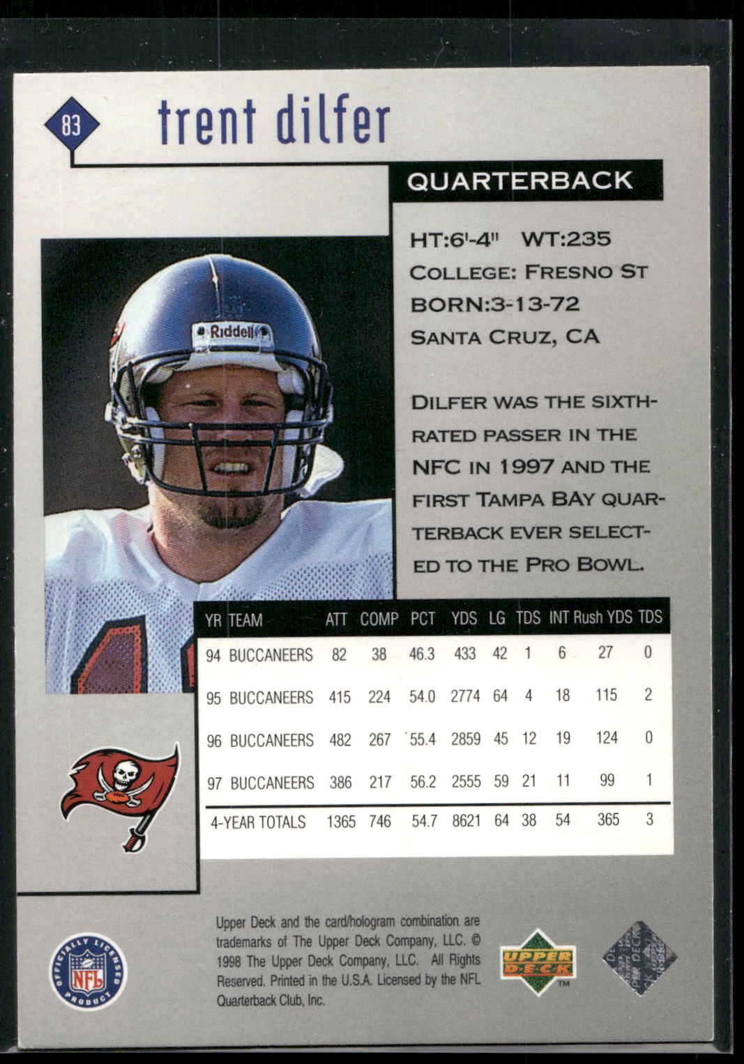 1998 Upper Deck Black Diamond Rookie Edition #83 Trent Dilfer