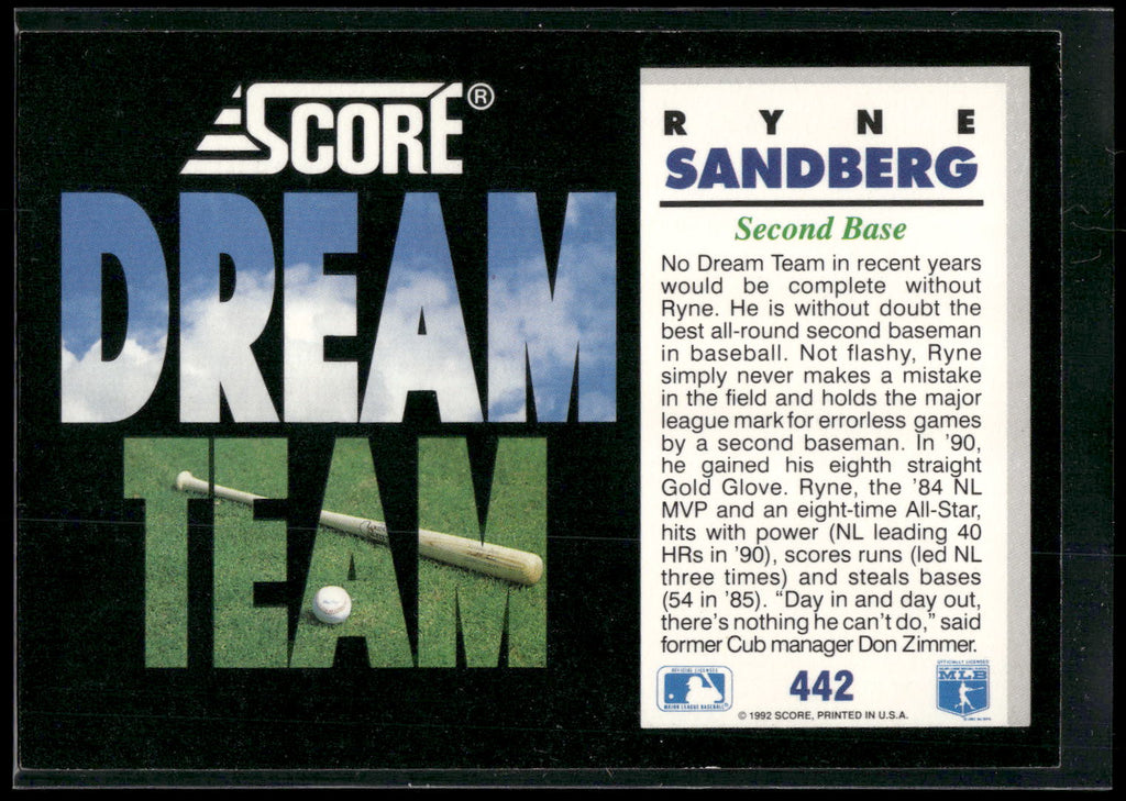 1992 Score #442 Ryne Sandberg