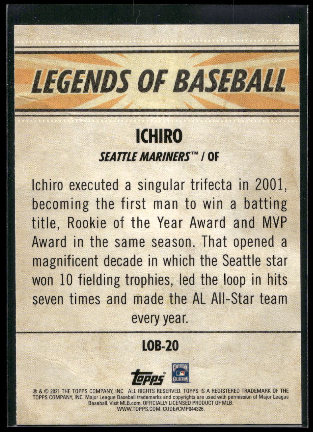 2021 Topps Opening Day #LOB-20 Ichiro Legends of Baseball