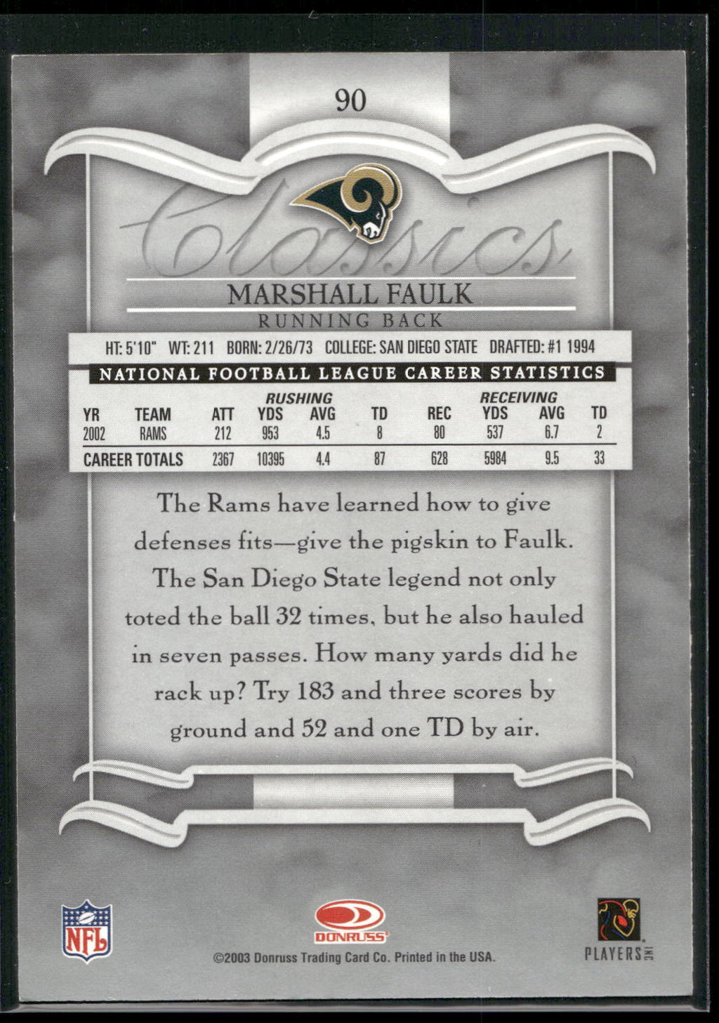 2003 Donruss Classics #90 Marshall Faulk
