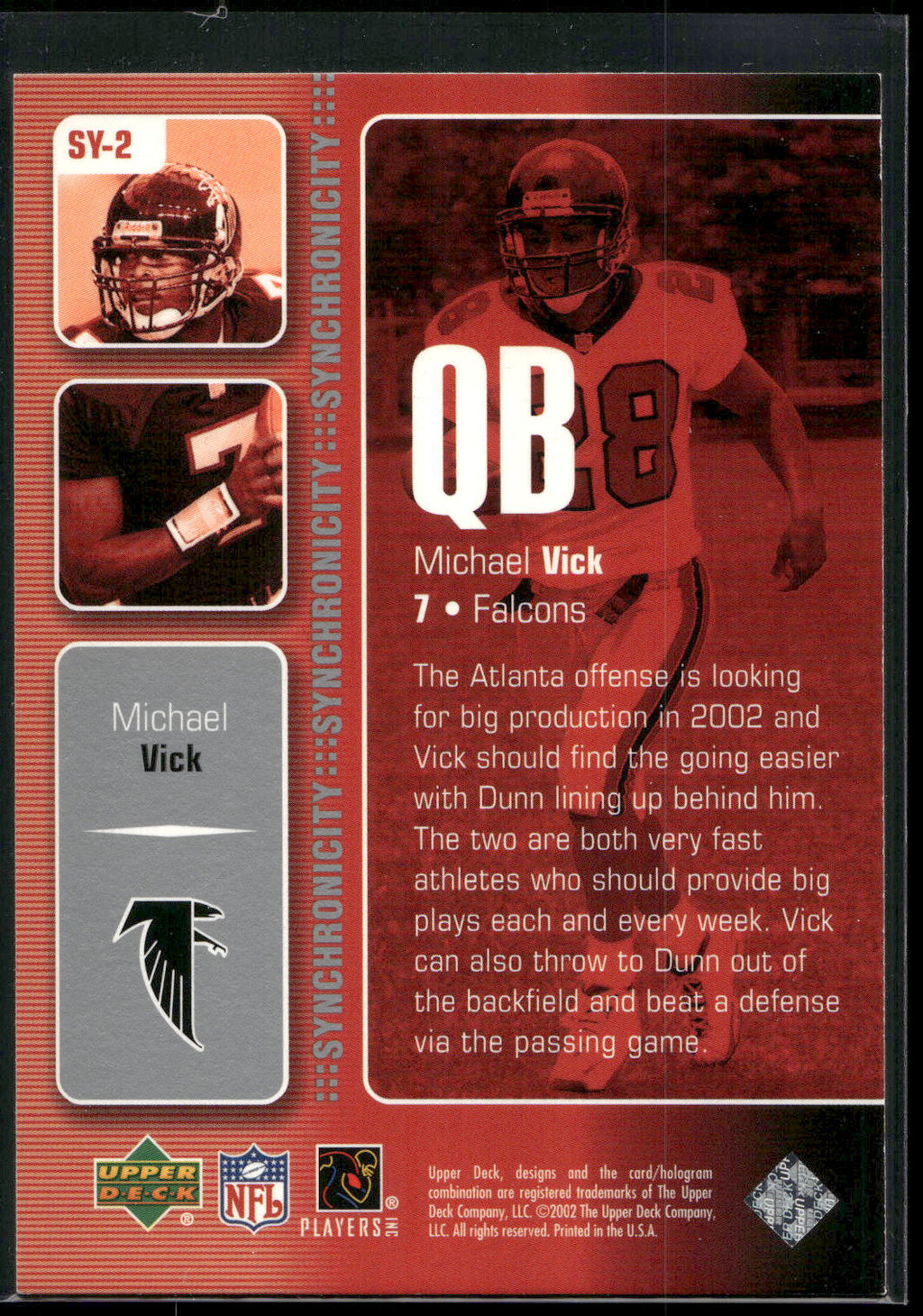 2002 Upper Deck #SY-2 Michael Vick / Warrick Dunn Synchronicity
