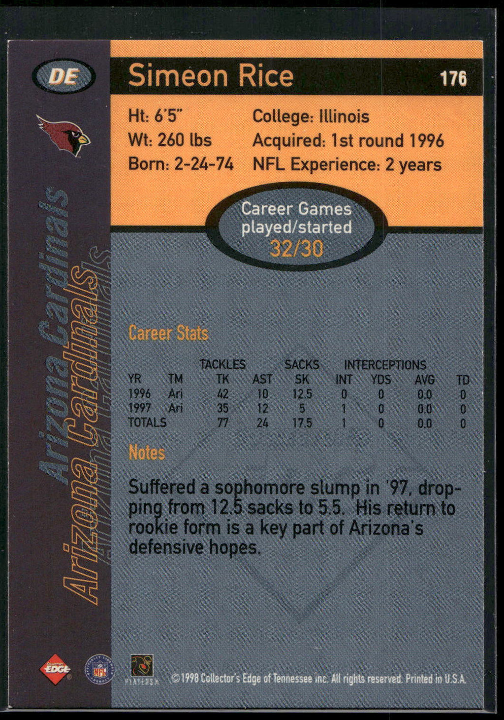 1998 Collector's Edge First Place #176 Simeon Rice