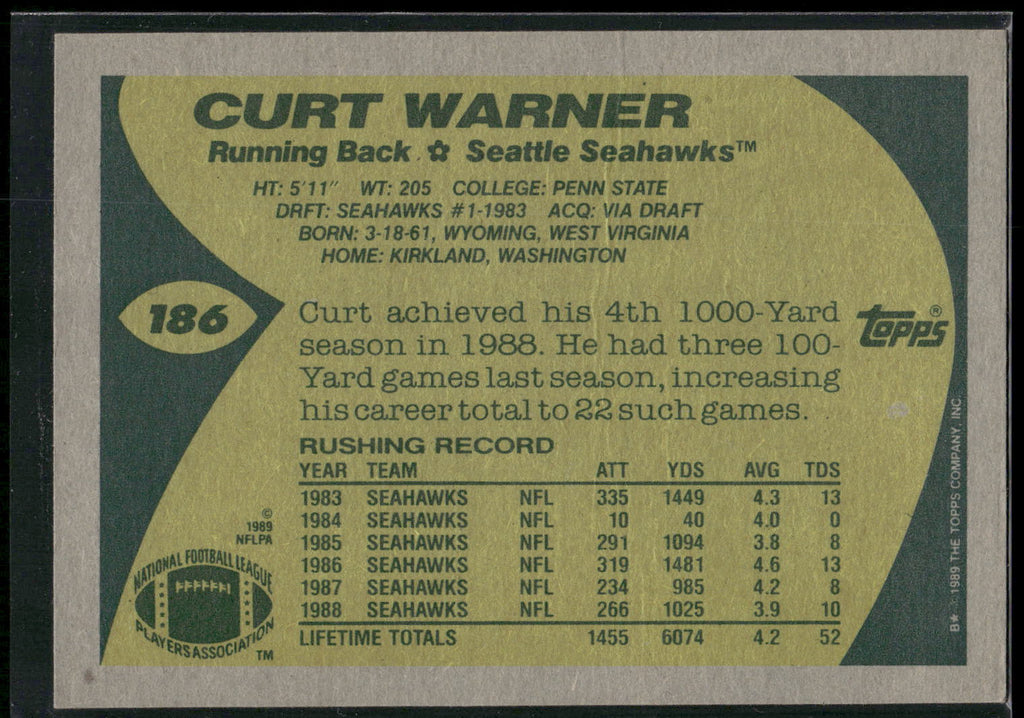 1989 Topps #186 Curt Warner
