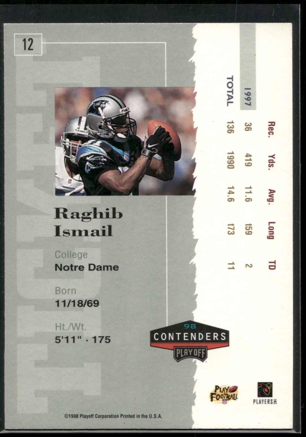 1998 Playoff Contenders - Ticket #12 Raghib Ismail
