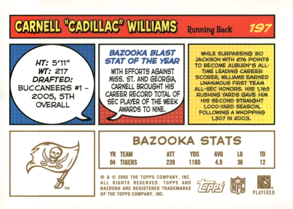 2005 Bazooka #197 Carnell "Cadillac" Williams Gold