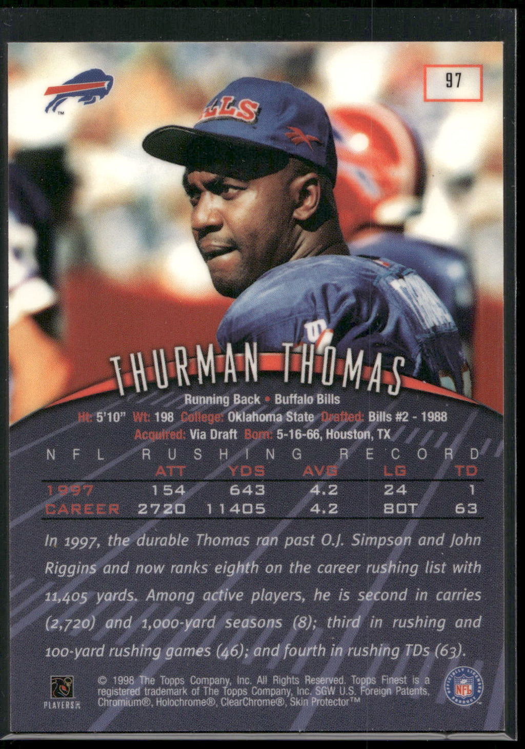1998 Finest #97 Thurman Thomas