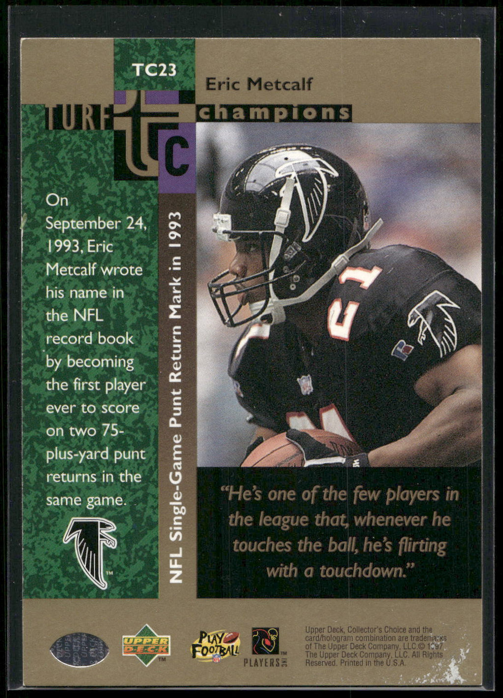 1997 Collector's Choice #TC23 Eric Metcalf Turf Champions