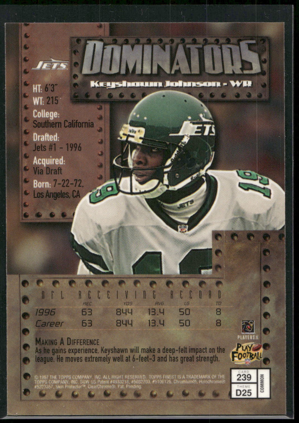 1997 Finest #239 Keyshawn Johnson