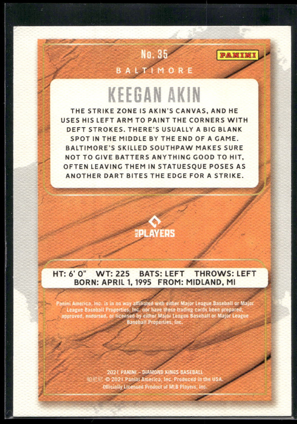 2021 Panini Diamond Kings #35 Keegan Akin Artist's Proof Blue