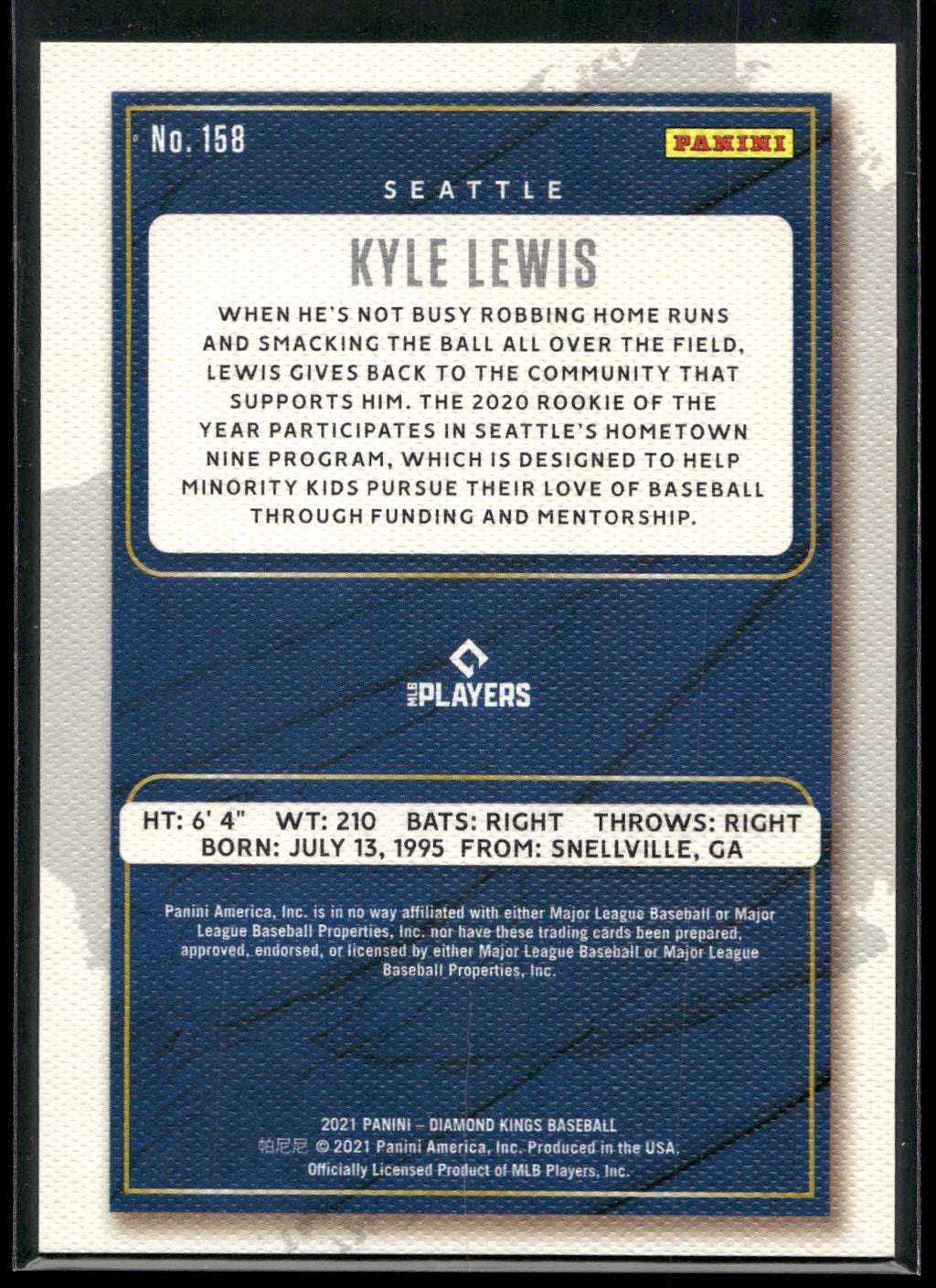 2021 Panini Diamond Kings #158 Kyle Lewis Framed Red