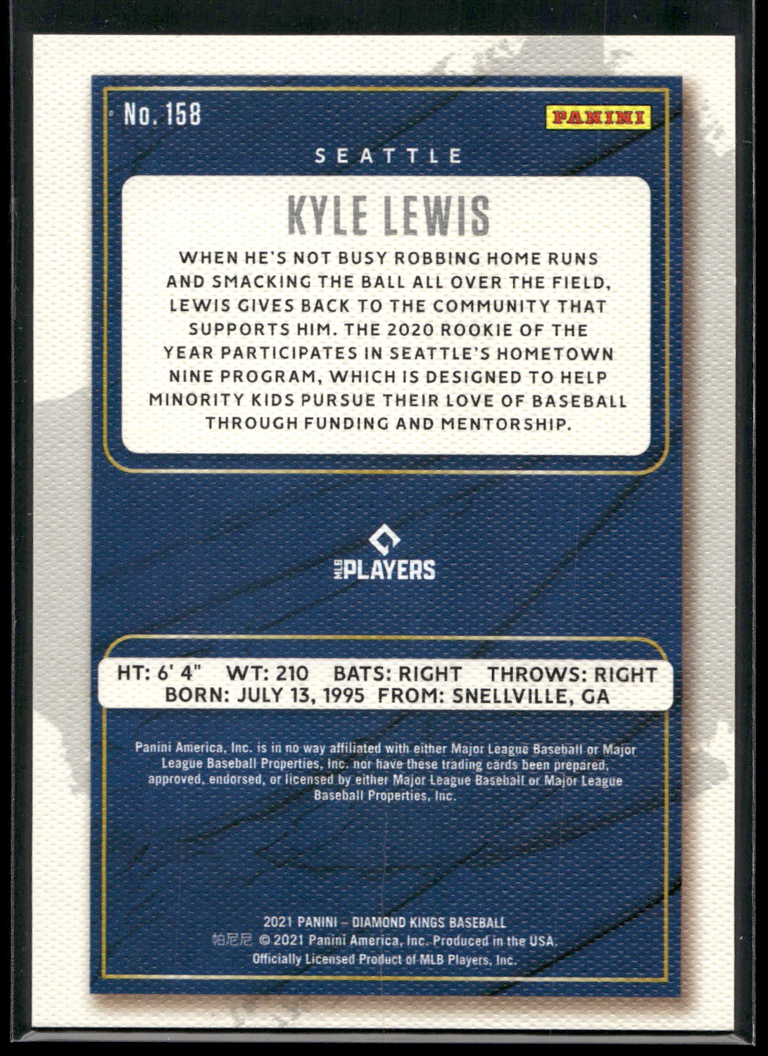 2021 Panini Diamond Kings #158 Kyle Lewis Framed Red