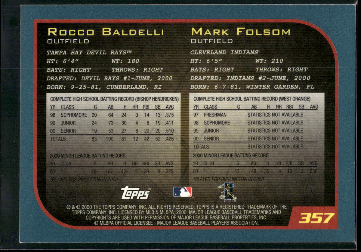 2001 Topps #357 Rocco Baldelli / Mark Folsom